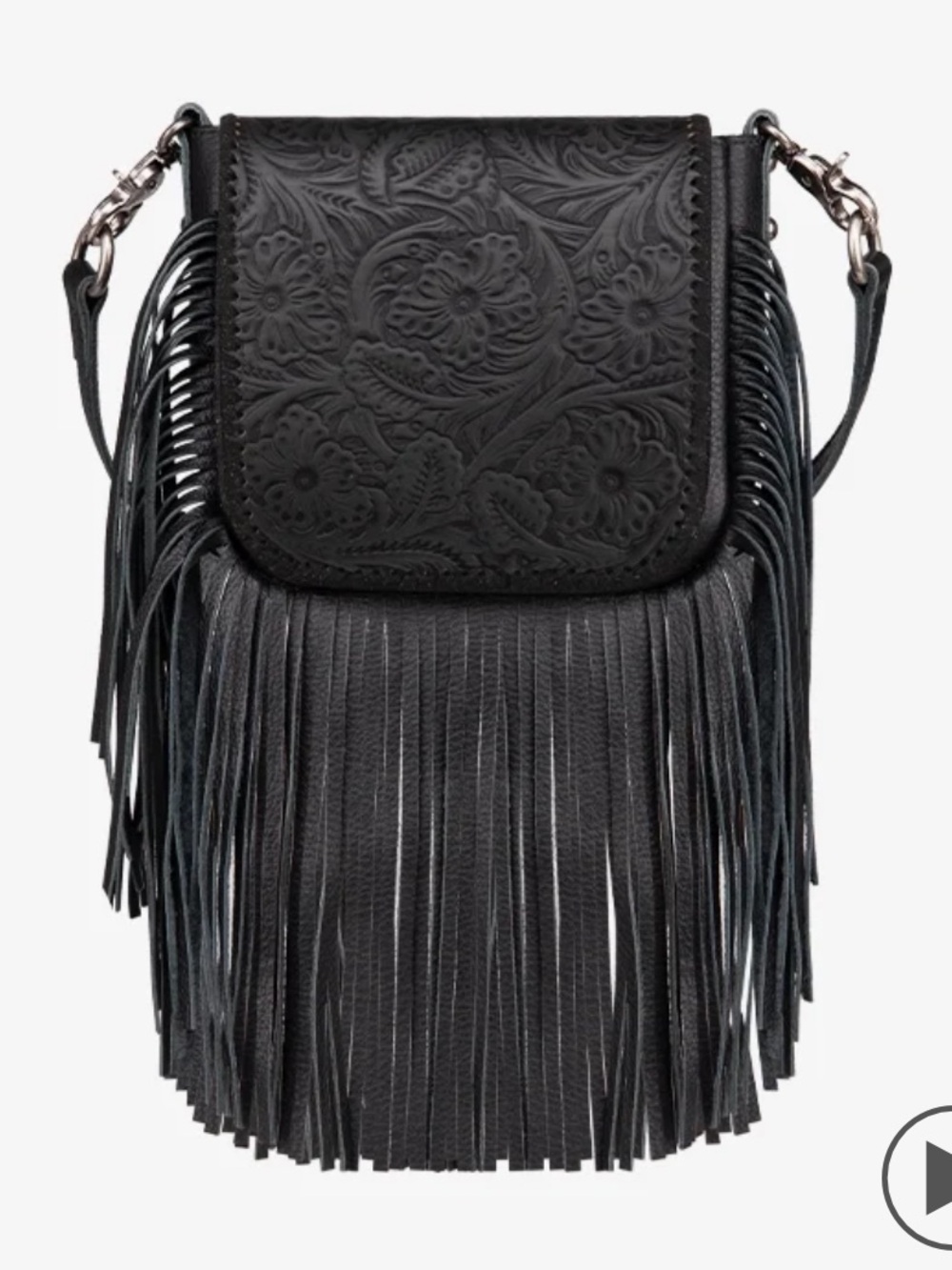 Montana West Black Floral Tooled Fringe Crossbody Purse NWT